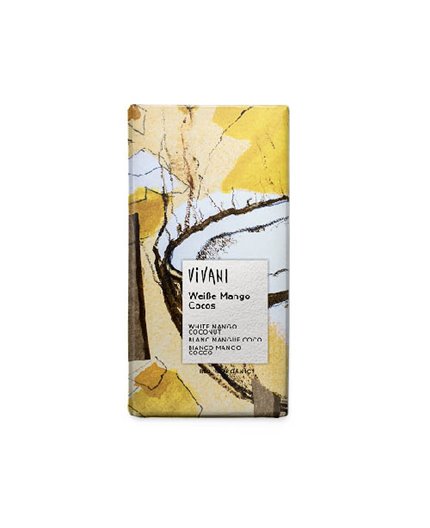 Chocolate Blanco Ecológico Con Trozos De Mango, Coco y Yogur Chocolate Blanco Ecológico Con Trozos De Mango, Coco y Yogur