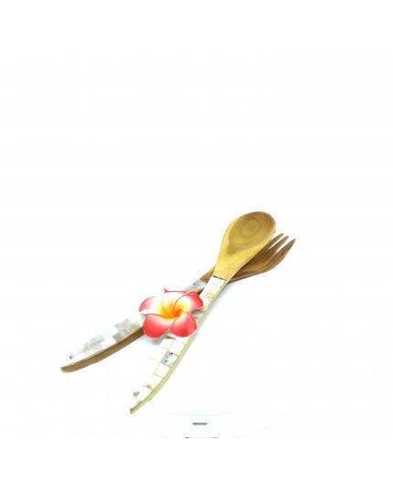 Pack Tenedor + Cuchara Madera y Paua con Flor Pack Tenedor + Cuchara Madera y Paua con Flor